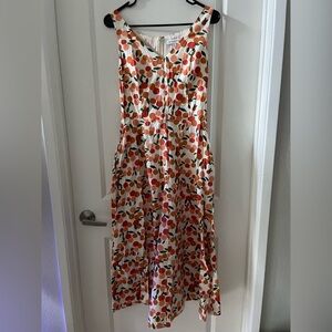 Asymmetrical Floral Dress in Orange and Green